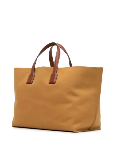 Pre-owned Loewe 2017 Large Canvas Embroidered Fisherman T Shopper Tote Bag In Brown