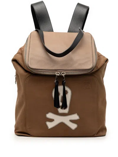 Pre-owned Loewe 2017 Large Canvas Skull Goya Backpack In Brown