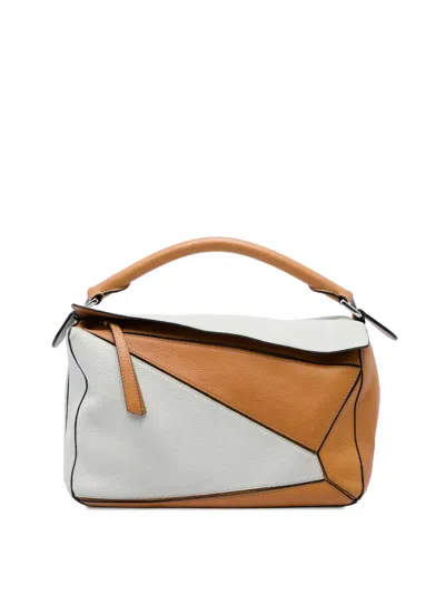 Pre-owned Loewe 2017 Medium Bicolor Calfskin Puzzle Satchel In Brown