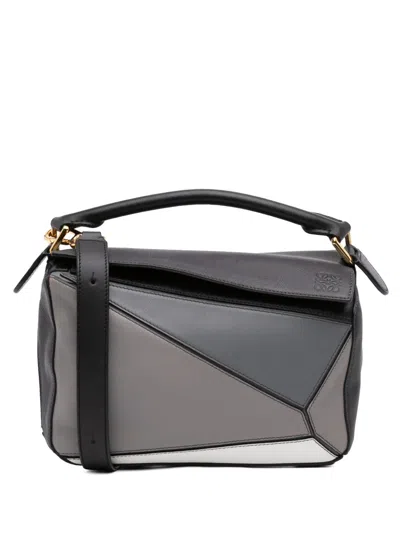 Pre-owned Loewe 2017 Medium Tricolor Calfskin Puzzle Satchel In Grey