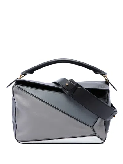 Pre-owned Loewe 2017 Medium Tricolor Calfskin Puzzle Satchel In Grey