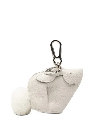 Pre-owned Loewe 2017 Pebbled Calfskin Bunny Bag Charm Coin Pouch In White
