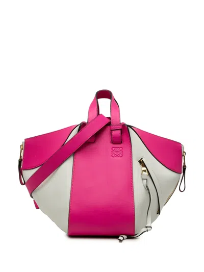 Pre-owned Loewe 2017 Small Bicolor Calfskin Hammock Bag Satchel In Pink