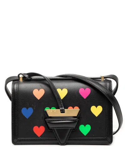 Pre-owned Loewe 2017 Small Leather Hearts Barcelona Crossbody Bag In Black
