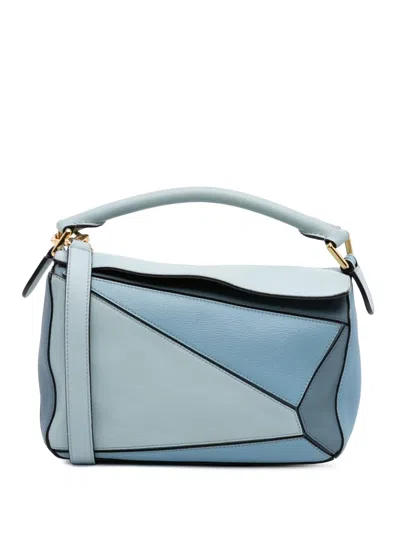 Pre-owned Loewe 2017 Small Tricolor Calfskin Puzzle Satchel In Blue