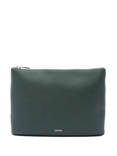 Pre-owned Loewe 2017-2026 Leather Logo Clutch Bag In Green