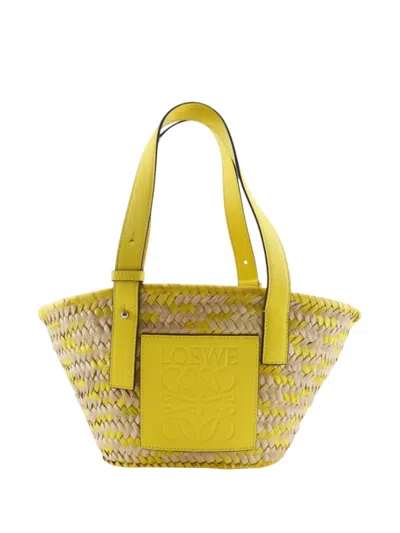 Pre-owned Loewe 2017-2026 Small Raffia Anagram Basket Tote Bag In Neutrals
