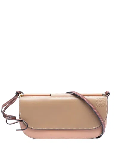 Pre-owned Loewe 2018 Bicolor Leather Anagram Gate Pochette Crossbody Bag In Brown