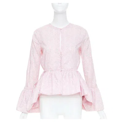 Pre-owned Loewe 2018 Cutout Liberty Print Cotton Poplin Peplum Bell Sleeve Blouse Fr36 S In Gray