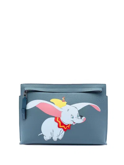 Pre-owned Loewe 2018 Disney Leather Anagram Dumbo T Pouch Clutch Bag In Blue