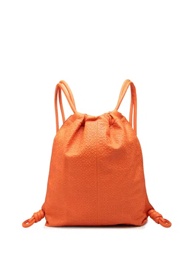 Pre-owned Loewe 2018 Embossed Anagram Leather Yago Knot Backpack In Orange
