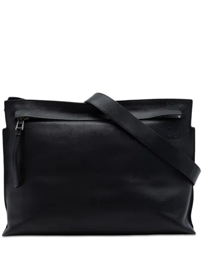 Pre-owned Loewe 2018 Leather Anagram T Pouch Crossbody Bag In Black