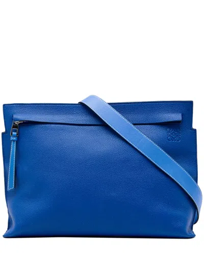 Pre-owned Loewe 2018 Leather Anagram T Pouch Crossbody Bag In Blue