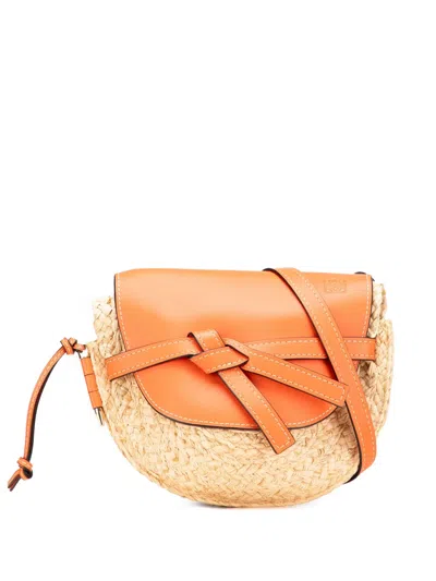 Pre-owned Loewe 2018 Medium Raffia Gate Crossbody Bag In Brown
