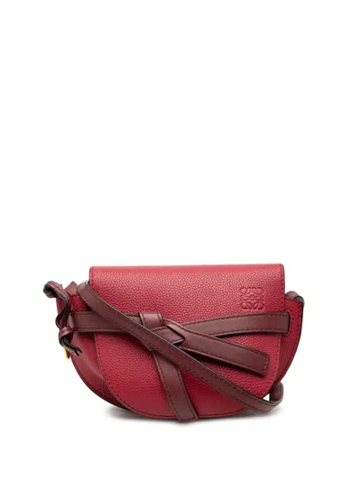 Pre-owned Loewe 2018 Mini Bicolor Grained Calfskin Gate Crossbody Bag In Red