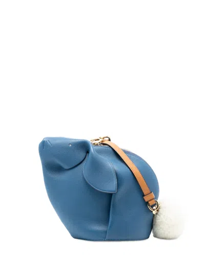 Pre-owned Loewe 2018 Mini Calfskin Shearling Bunny Crossbody Bag In Blue