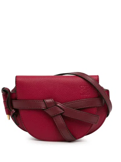 Pre-owned Loewe 2018 Mini Leather Gate Crossbody Bag In Red