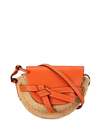 Pre-owned Loewe 2018 Mini Raffia Gate Crossbody Bag In Brown