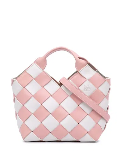 Pre-owned Loewe 2018 Mini Woven Calfskin Gingham Basket Bag Satchel