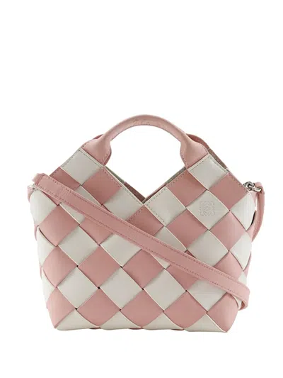 Pre-owned Loewe 2018 Mini Woven Calfskin Gingham Surplus Basket Bag Satchel In Pink