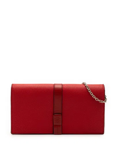 Pre-owned Loewe 2018 Pebbled Calfskin Wallet On Chain Crossbody Bag In Red
