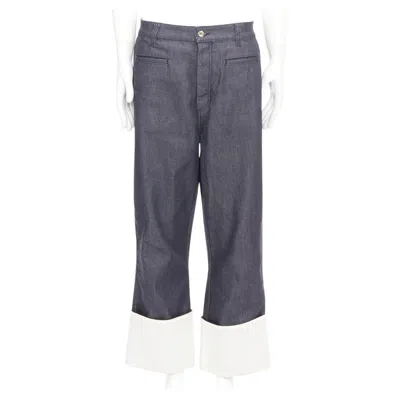 Pre-owned Loewe 2018 Runway Blue Denim Contrast White Cuff Turn Up Fisherman Jeans It50 L