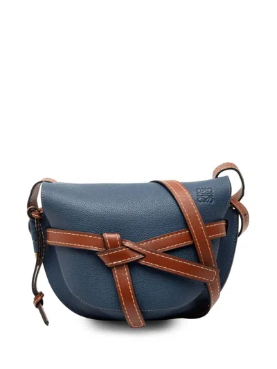 Pre-owned Loewe 2018 Small Bicolor Grained Calfskin Gate Crossbody Bag In Blue