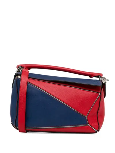 Pre-owned Loewe 2018 Small Bicolor Puzzle Satchel In Blue