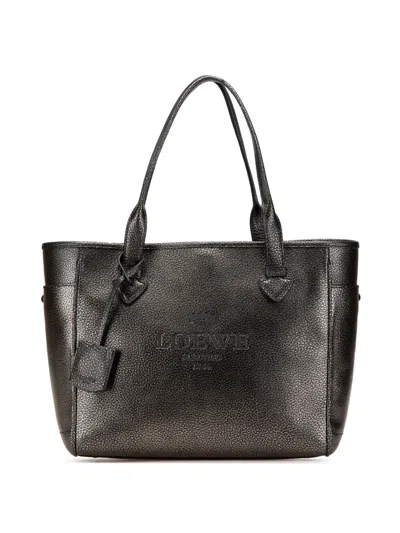 Pre-owned Loewe 2018 Small Metallic Calfskin Heritage Tote Bag In Brown