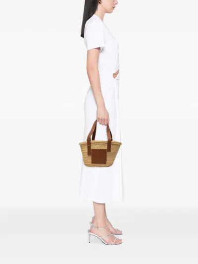 Pre-owned Loewe 2018 Small Raffia Anagram Basket Tote Bag In Neutrals