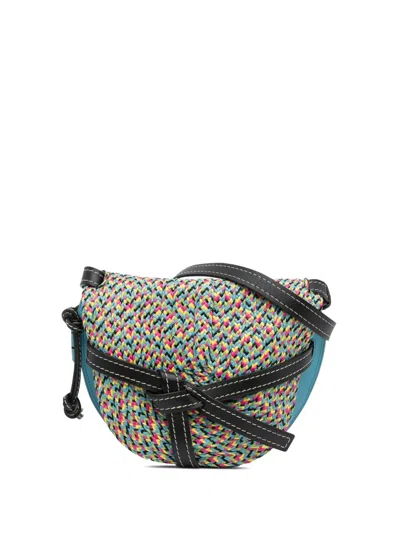 Pre-owned Loewe 2018 Small Raffia And Calfskin Gate Crossbody Bag In Blue