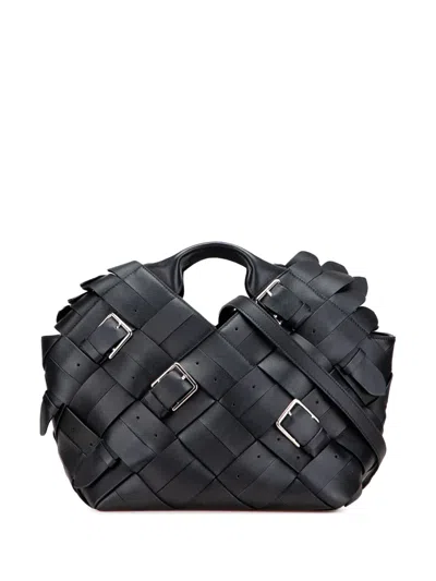 Pre-owned Loewe 2018 Small Woven Calfskin Buckle Surplus Basket Bag Satchel In Black