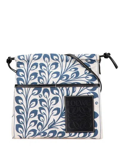 Pre-owned Loewe 2019 Anagram Canvas Drawstring Crossbody Bag In White
