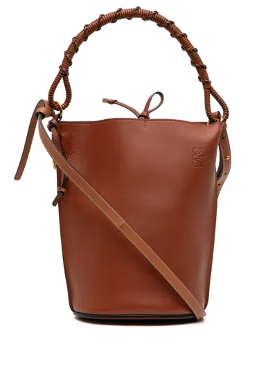 Pre-owned Loewe 2019 Calfskin Anagram Gate Bucket Bag Satchel In Brown