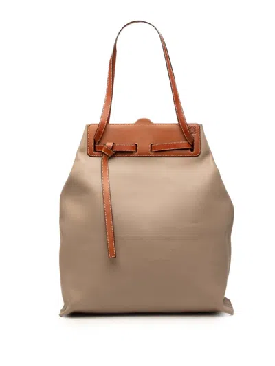 Pre-owned Loewe 2019 Calfskin Lazo Tote Bag In Brown