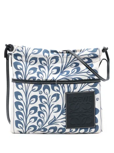 Pre-owned Loewe 2019 Canvas Anagram Drawstring Crossbody Bag In Blue