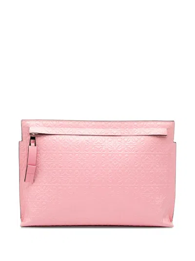 Pre-owned Loewe 2019 Embossed Leather Anagram Repeat T Clutch Bag In Pink