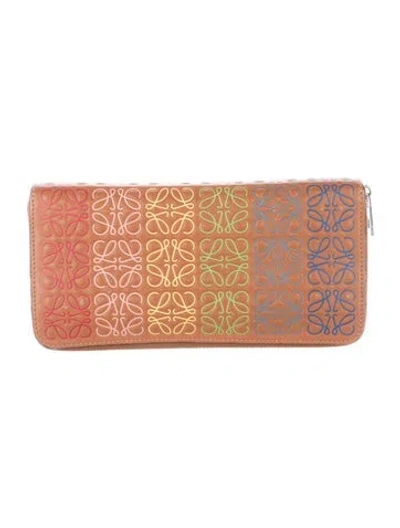 Pre-owned Loewe 2019 Embossed Leather Continental Wallet In Brown