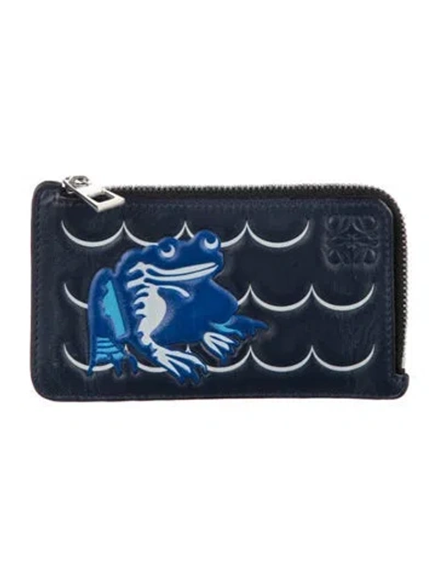 Pre-owned Loewe 2019 Embossed Leather Wallet In Blue