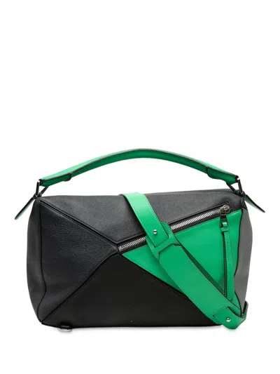 Pre-owned Loewe 2019 Large Multicolor Calfskin Puzzle Satchel In Black