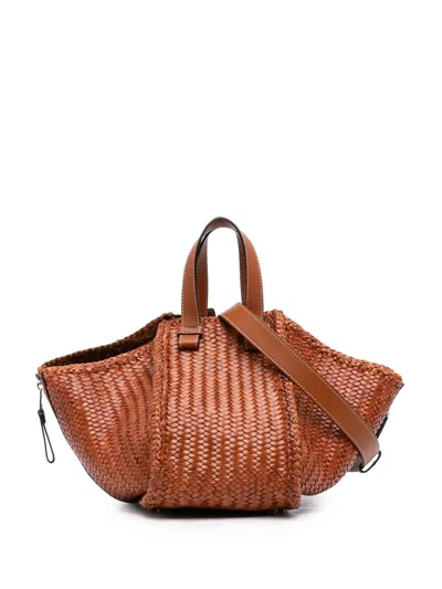 Pre-owned Loewe 2019 Medium Woven Calfskin Hammock Satchel In Brown