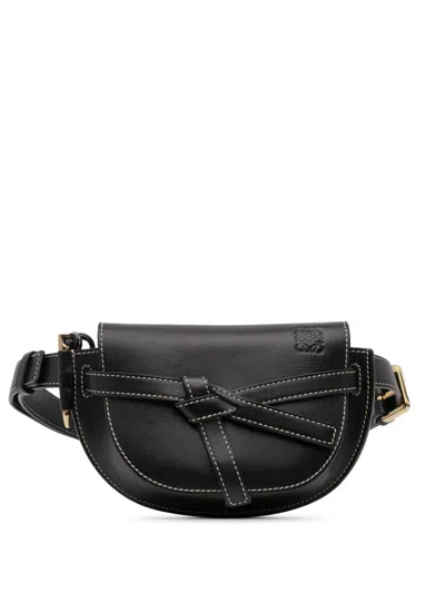 Pre-owned Loewe 2019 Mini Leather Gate Belt Bag In Black