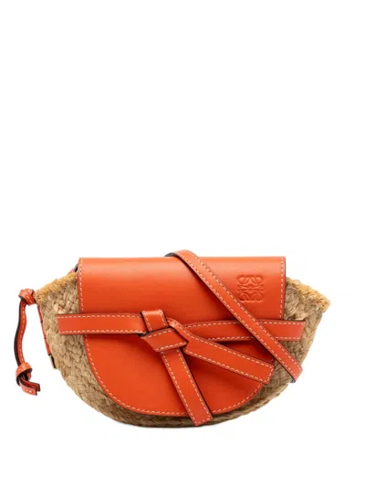 Pre-owned Loewe 2019 Mini Raffia Gate Crossbody Bag In Orange