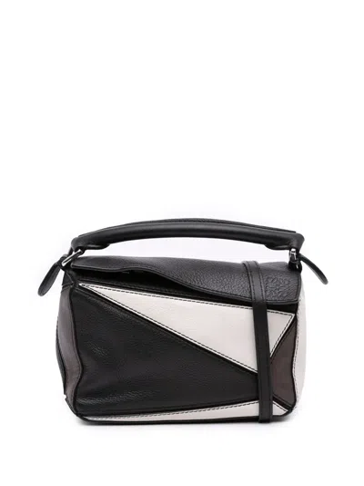 Pre-owned Loewe 2019 Mini Tricolor Calfskin Puzzle Satchel In Black