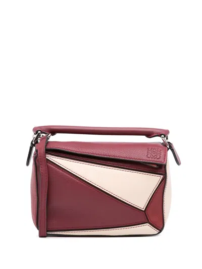 Pre-owned Loewe 2019 Mini Tricolor Calfskin Puzzle Satchel In Red