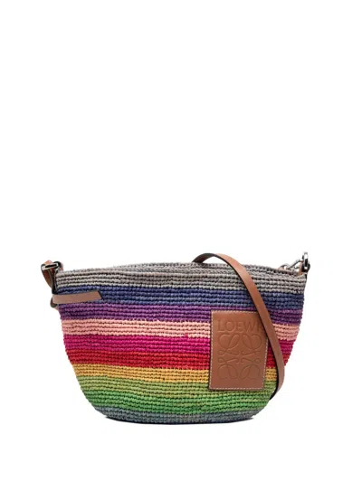 Pre-owned Loewe 2019 Paulas Ibiza Anagram Raffia Rainbow Pochette Crossbody Bag In Multicolour