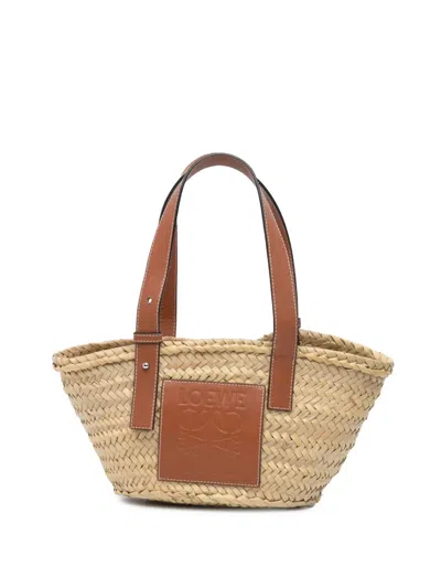 Pre-owned Loewe 2019 Small Raffia Basket Tote Bag In 褐色