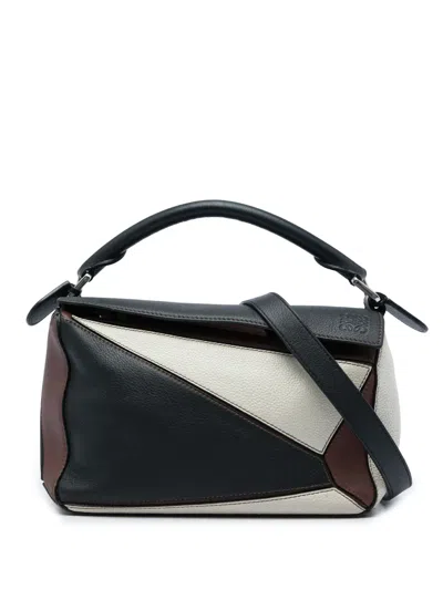 Pre-owned Loewe 2019 Small Tricolor Calfskin Puzzle Satchel In Black