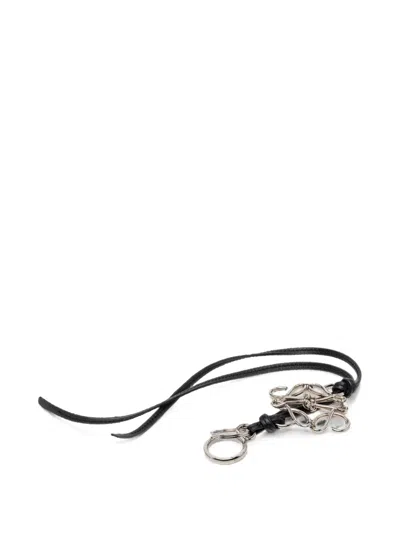 Pre-owned Loewe 2019-2026 Brass And Calfskin Anagram Ring And Bag Charm Key Chain In Black
