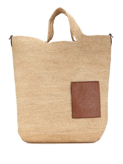 Pre-owned Loewe 2020-2023 Large Raffia Slit Satchel In Brown